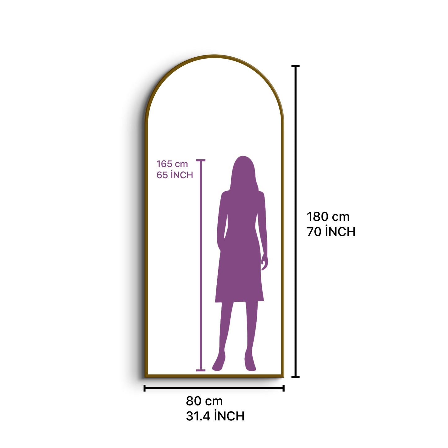 Arched Full Length Mirror 80×180 cm – Gold Frame