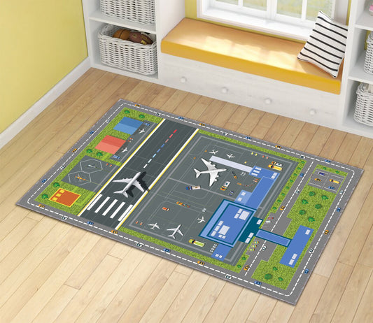 Airport Play Mat for Kids – Large City Traffic & Airplane Runway Rug for Educational Fun