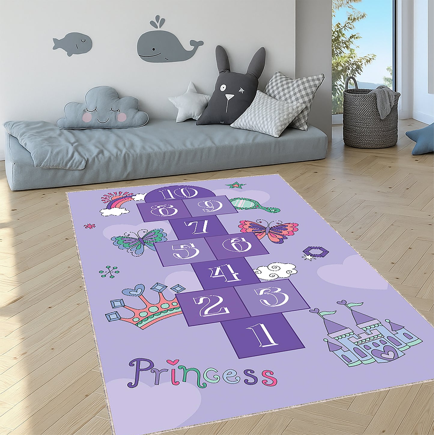 Princess Hopscotch Rug – Purple Play Mat for Girls’ Room
