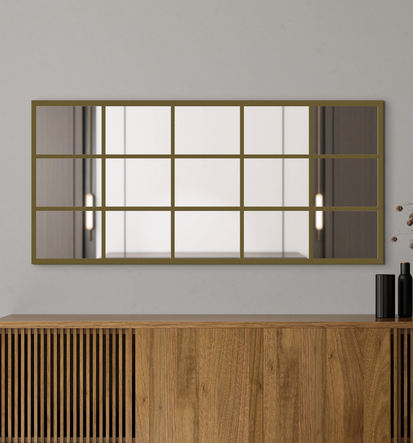Industrial Fenster Spiegel 80×180 cm – Goldener Metallrahmen
