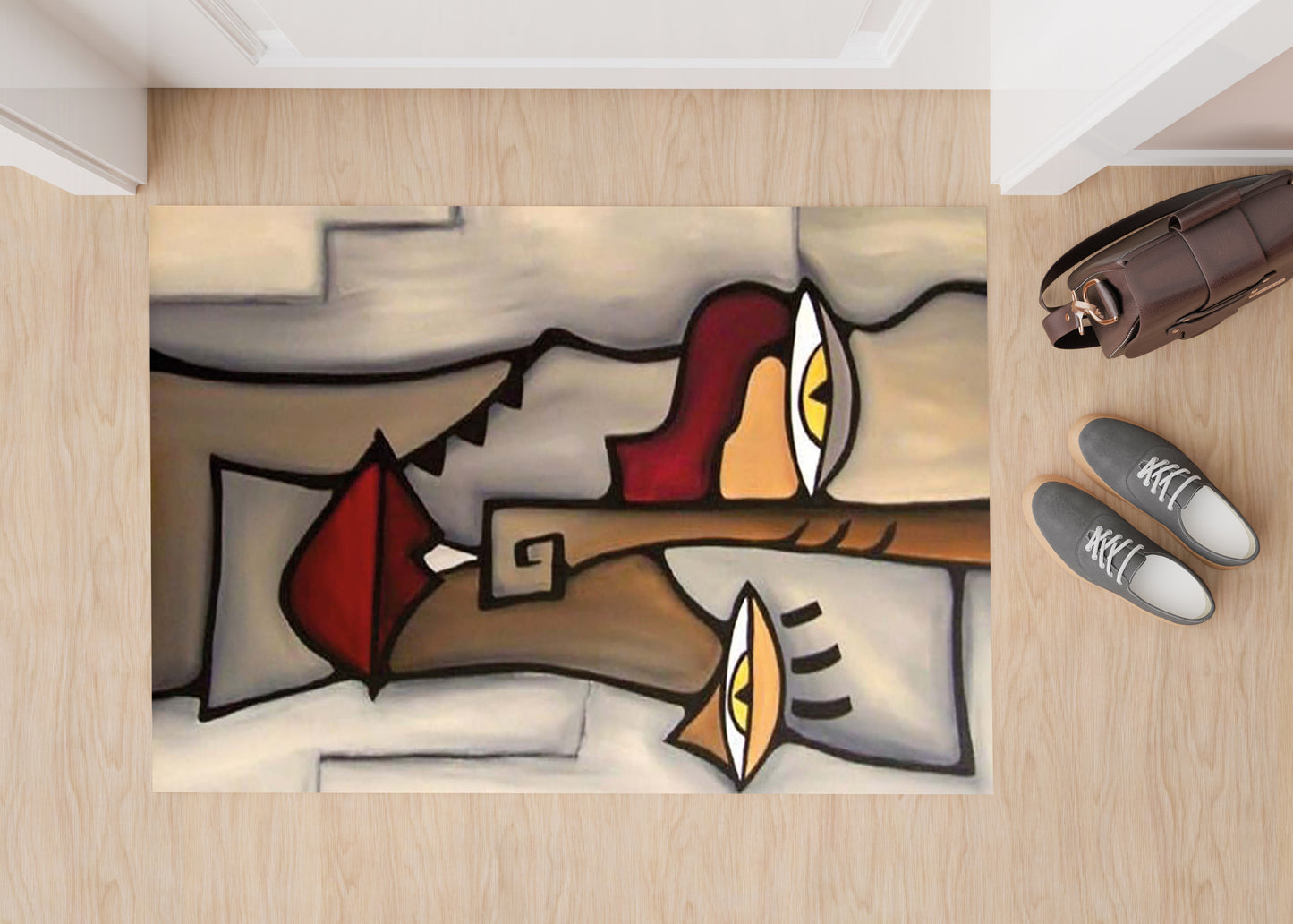 Abstract Face Design Rug – Modern Digital Printed Carpet – Multiple Sizes