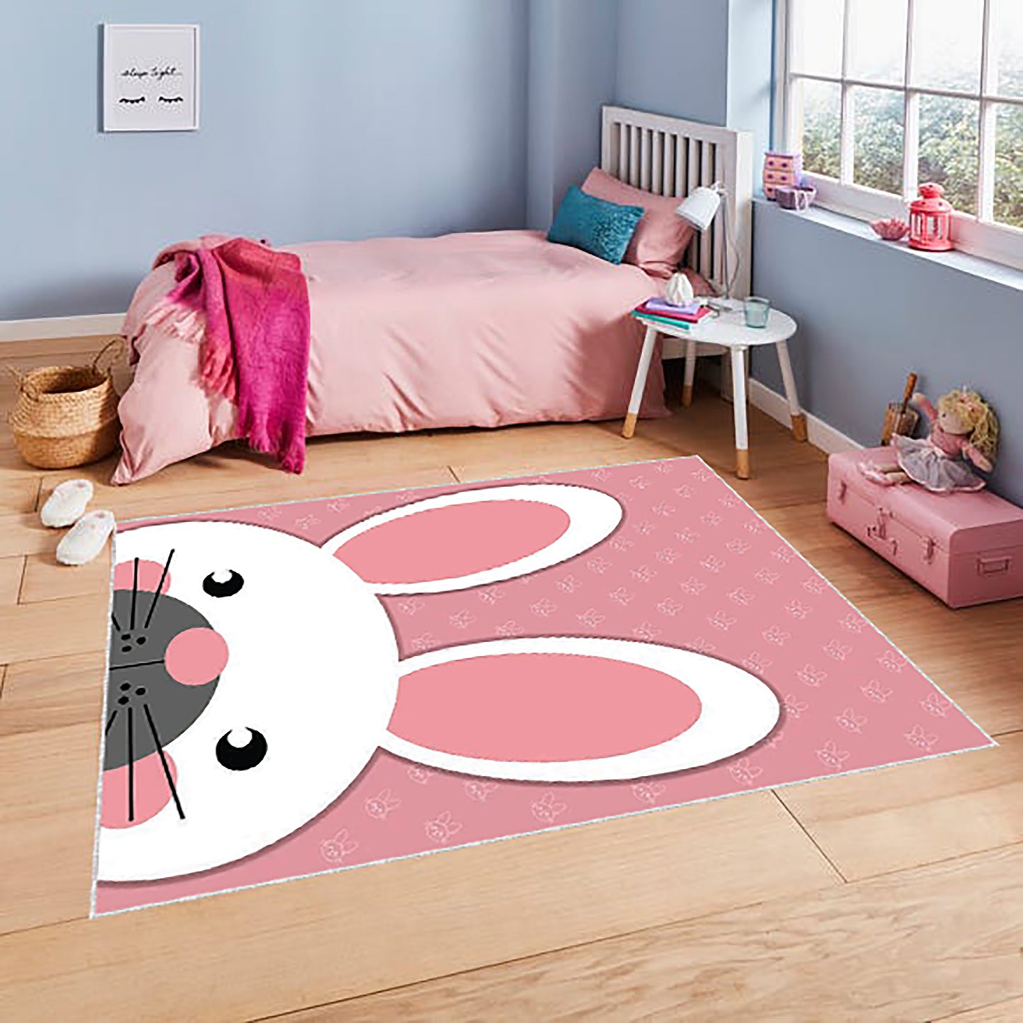 Bunny Play Mat,Cute Rabbit Rug For Kids,Preschool Animal Carpet,Soft Toddler Floor Mat,Pink Nursery Rug,Baby Girl Room Decor