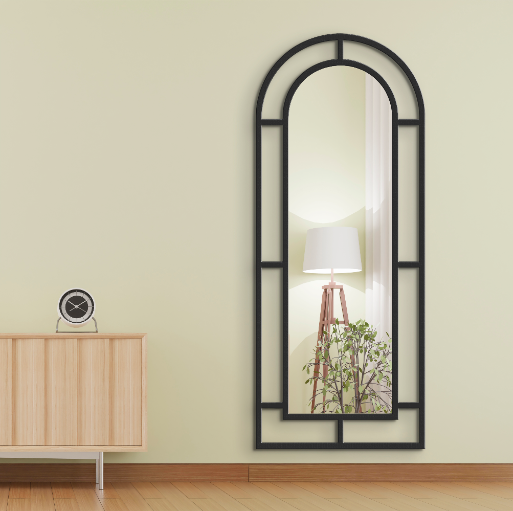 Arch Window Full Length Mirror 70×180 cm – Black Metal Frame | Architectural Wall Mirror