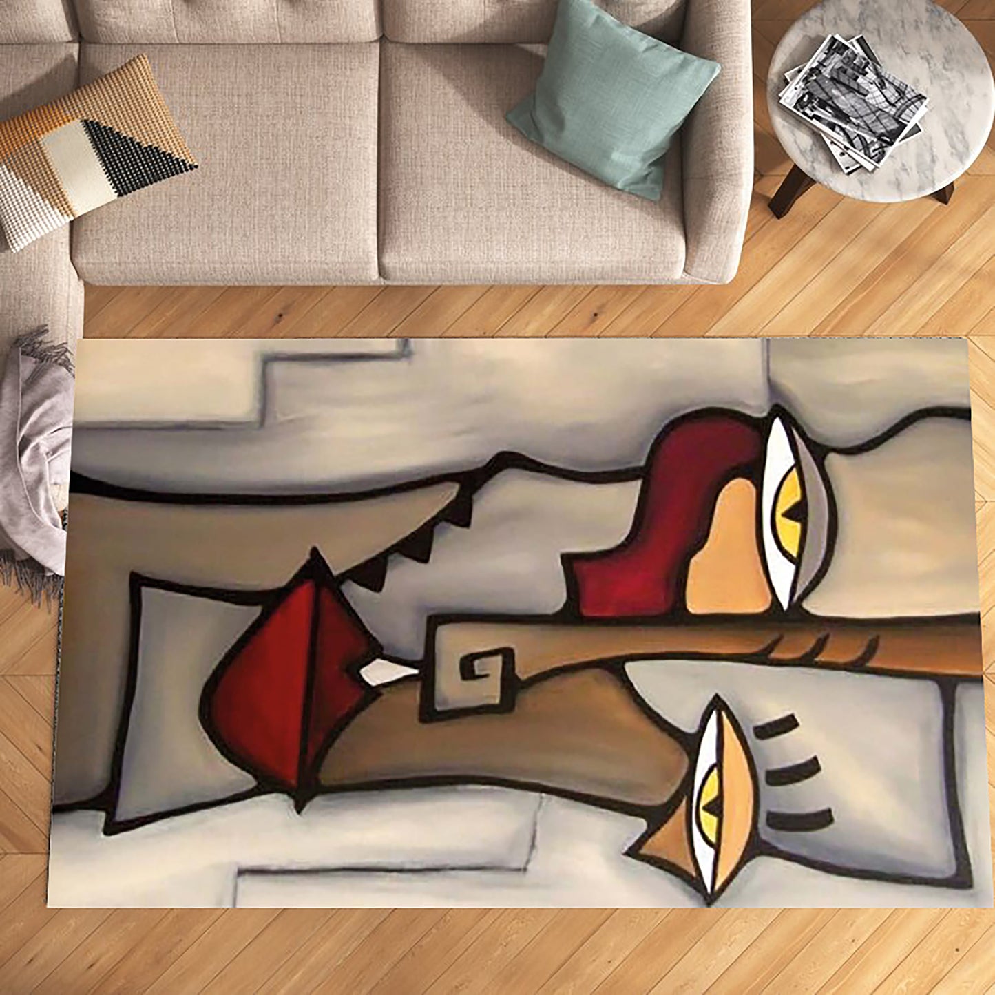 Abstract Face Design Rug – Modern Digital Printed Carpet – Multiple Sizes