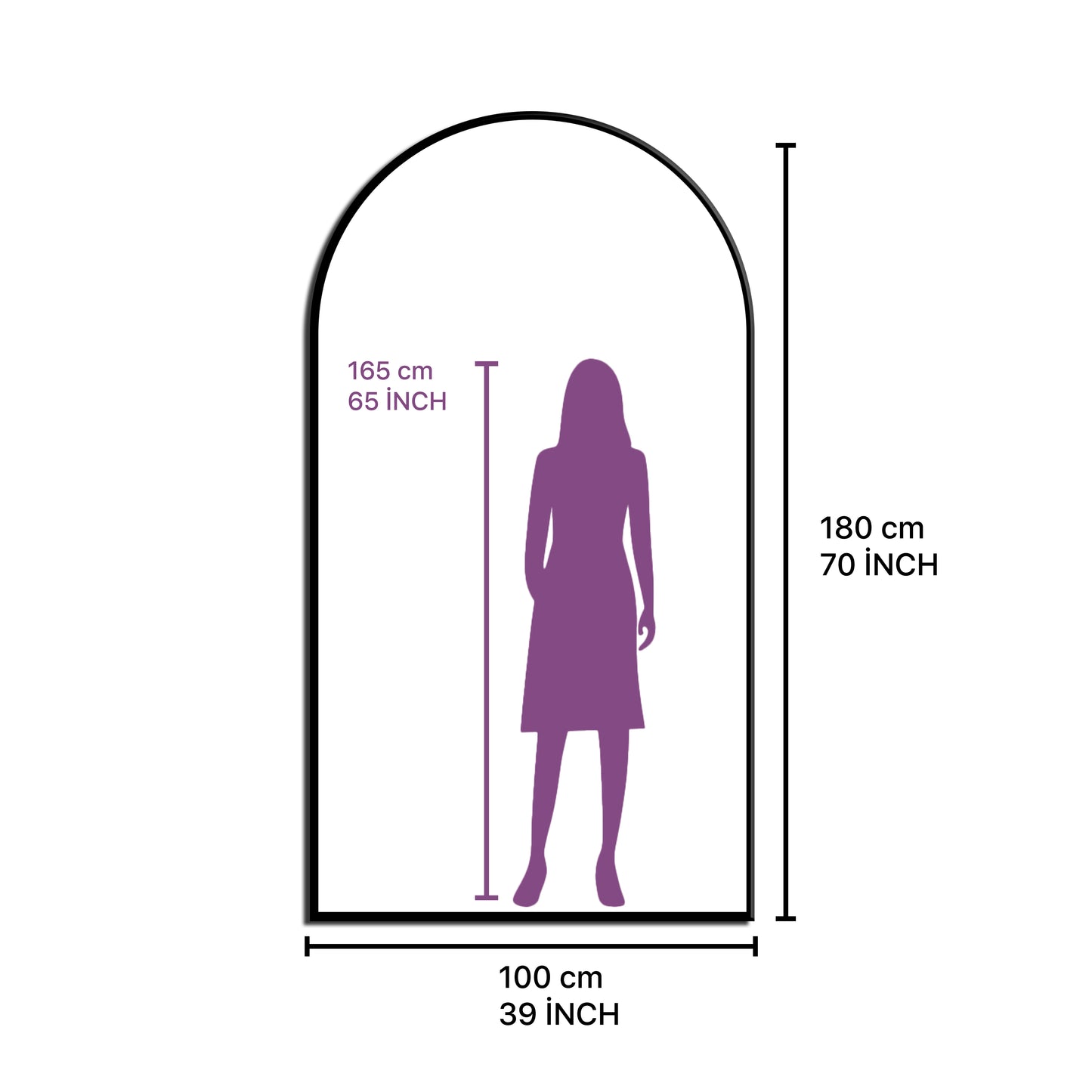 Arched Full Length Mirror 100×180 cm – Black Frame
