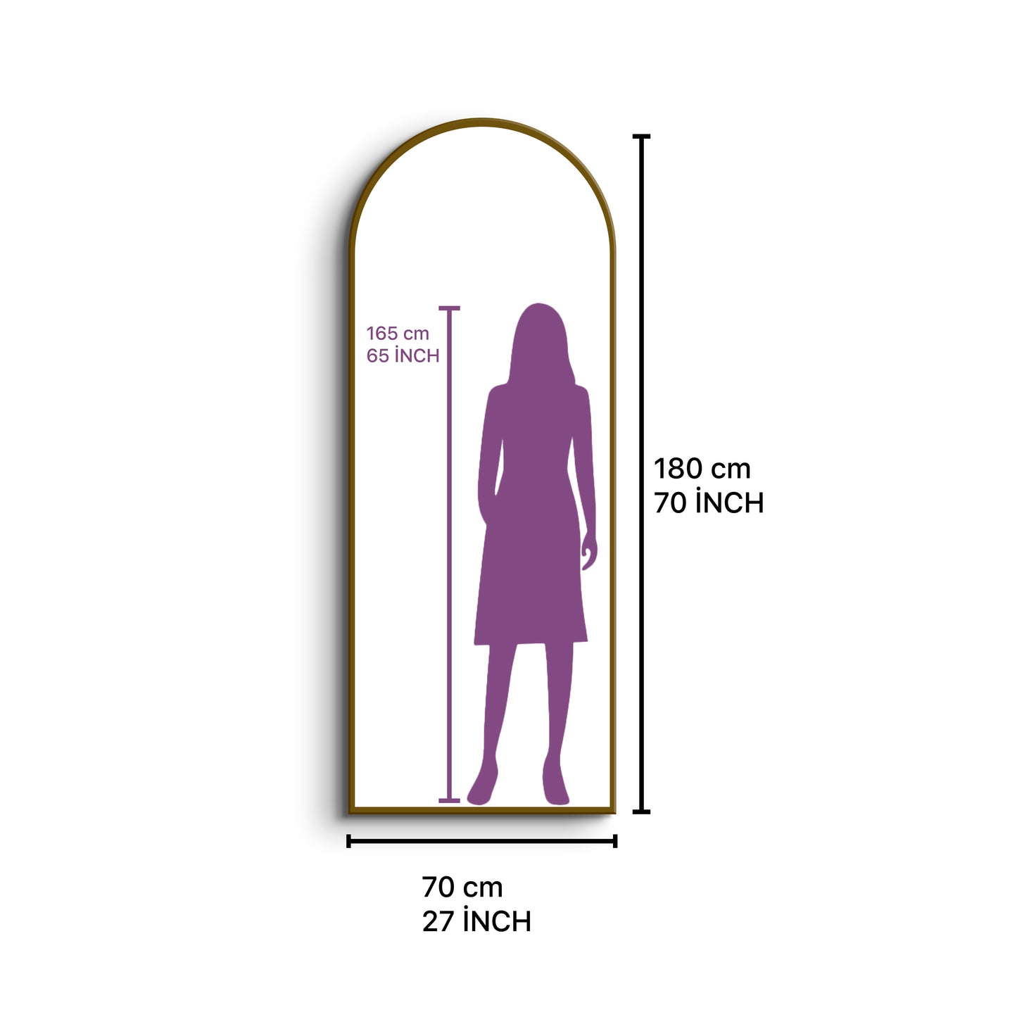 Arched Full Length Mirror 60×180 cm – Black Frame