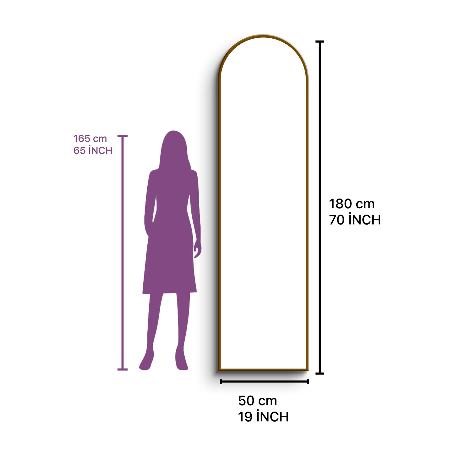 Arched Full Length Mirror 50×180 cm – Gold Frame