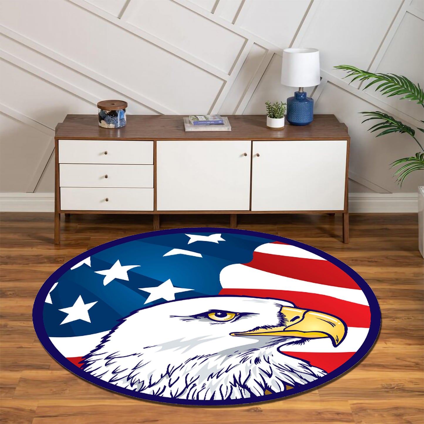 American Eagle Rug – USA Flag Carpet, Patriotic Round Area Rug, Bald Eagle Home Decor, Veteran Gift, Man Cave Rug
