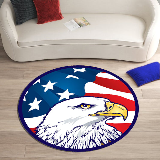 American Eagle Rug – USA Flag Carpet, Patriotic Round Area Rug, Bald Eagle Home Decor, Veteran Gift, Man Cave Rug