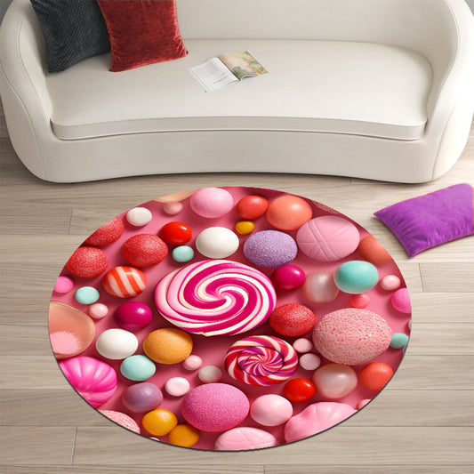 Colorful Candy Swirl Round Rug – Pink Lollipop Pattern for Kids Room or Nursery