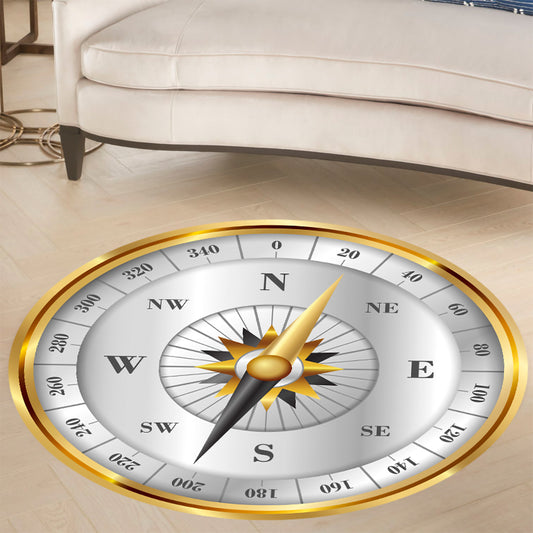 Golden Compass Rug – Round Nautical Theme Carpet, Elegant Steampunk Decor, Luxury Adventure Style Rug