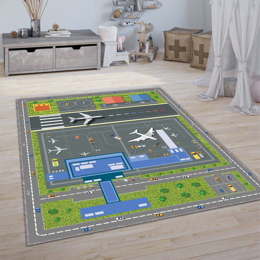 Airport Play Mat for Kids – Large City Traffic & Airplane Runway Rug for Educational Fun
