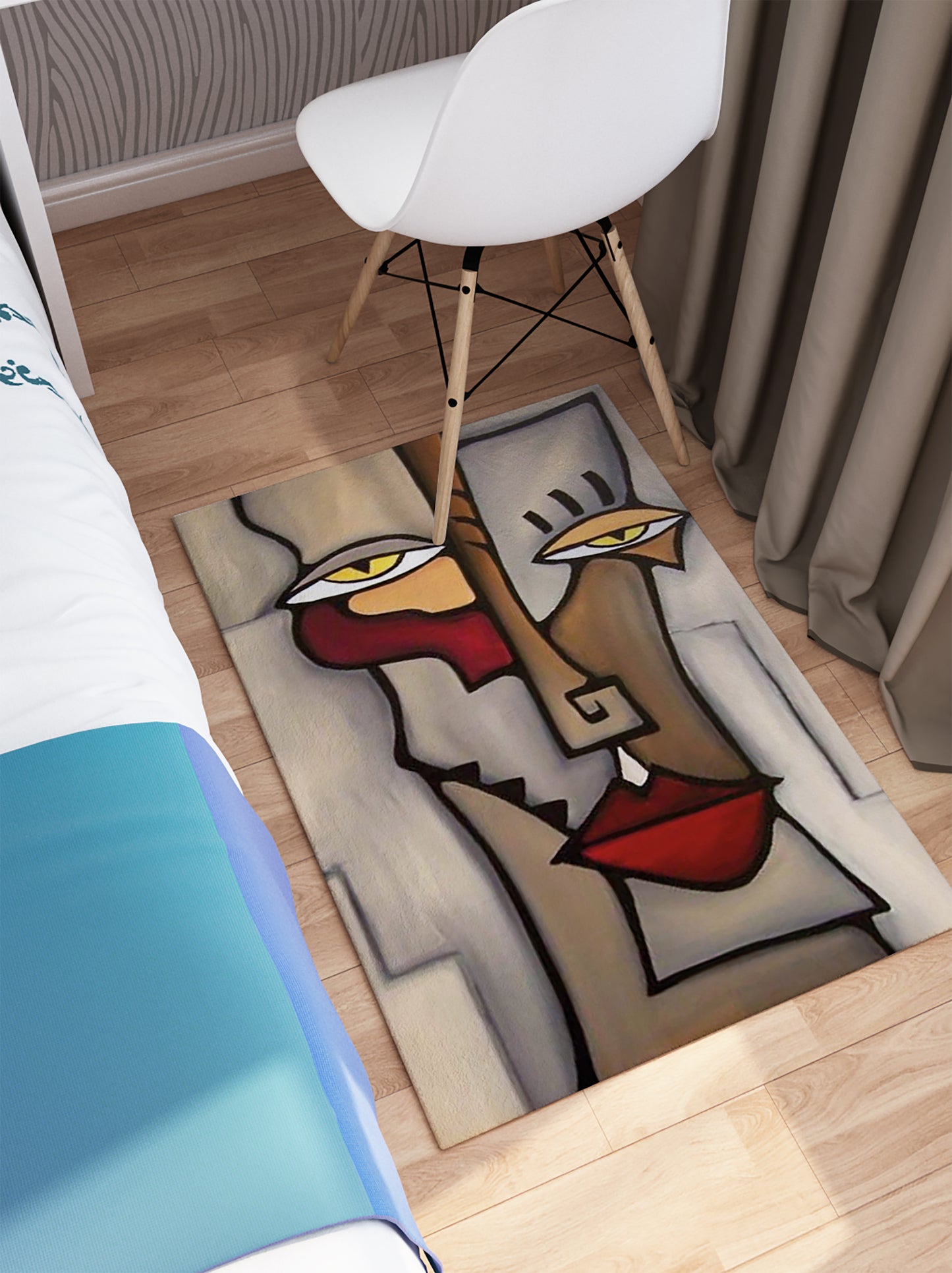 Abstract Face Design Rug – Modern Digital Printed Carpet – Multiple Sizes