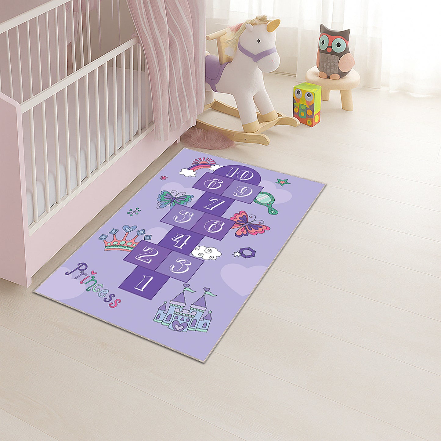 Princess Hopscotch Rug – Purple Play Mat for Girls’ Room