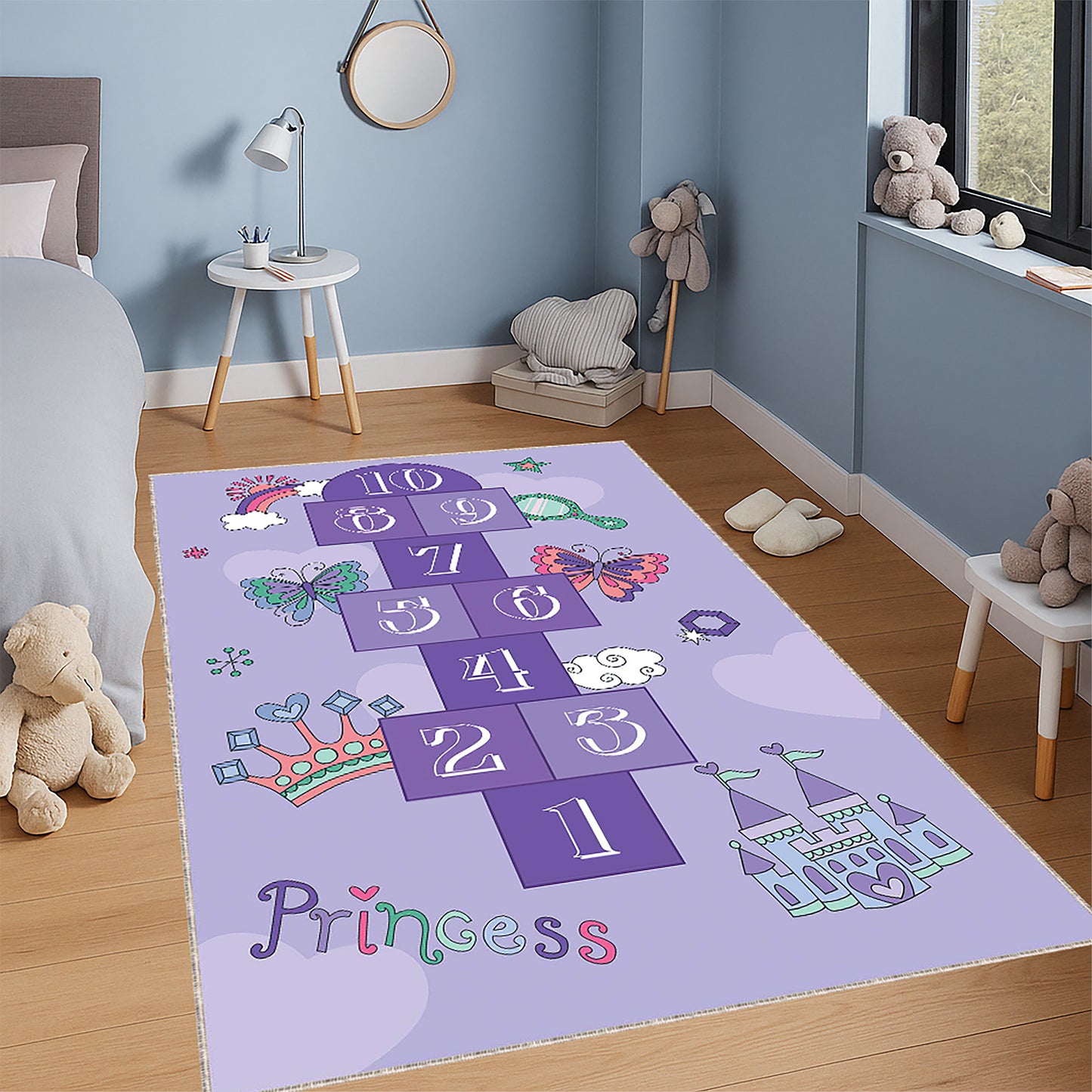 Princess Hopscotch Rug – Purple Play Mat for Girls’ Room