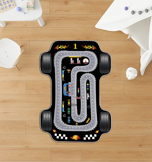 Race Track Rug – Washable Car Play Mat, Soft Interactive Formula Track, Boys Room & Toddler Activity Rug, Perfect Boys Birthday Gift