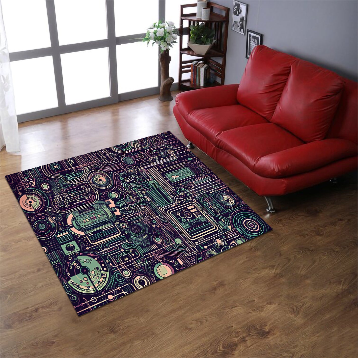 Futuristic Circuit Board Rug,Tech Design Carpet For Gamers,Digital Grid Play Mat,Geek Room Decor,Electronic Theme Area Rug