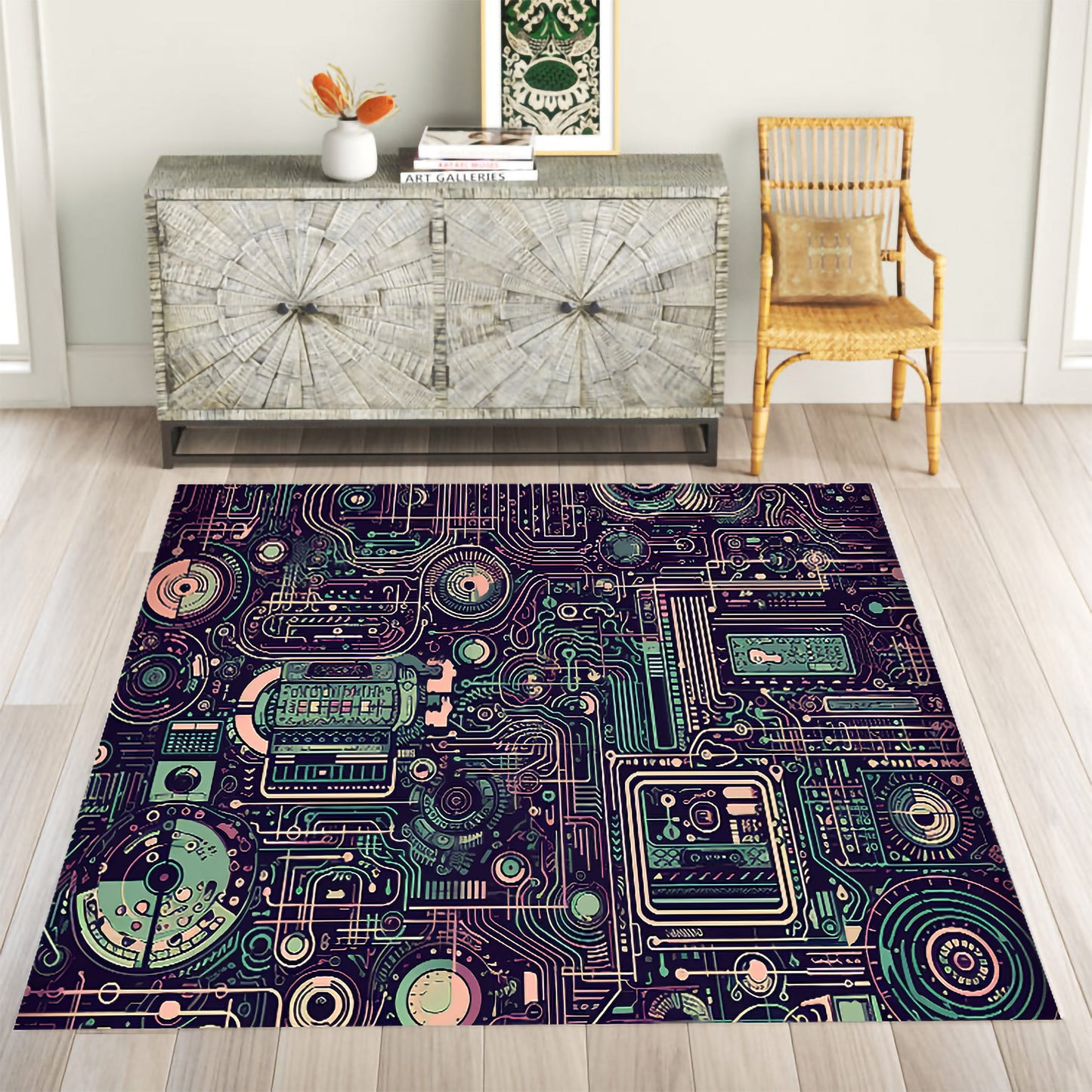 Futuristic Circuit Board Rug,Tech Design Carpet For Gamers,Digital Grid Play Mat,Geek Room Decor,Electronic Theme Area Rug
