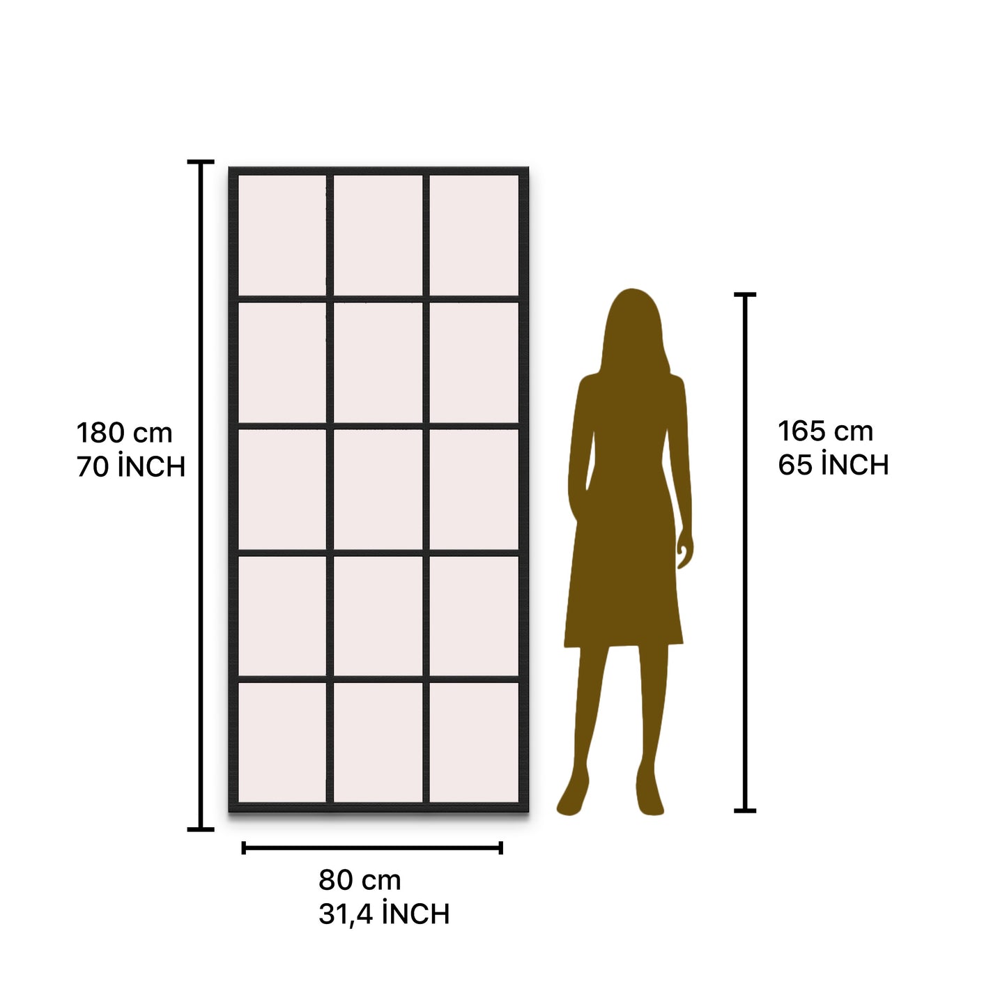 Industrial Fenster Spiegel 80×180 cm – Goldener Metallrahmen