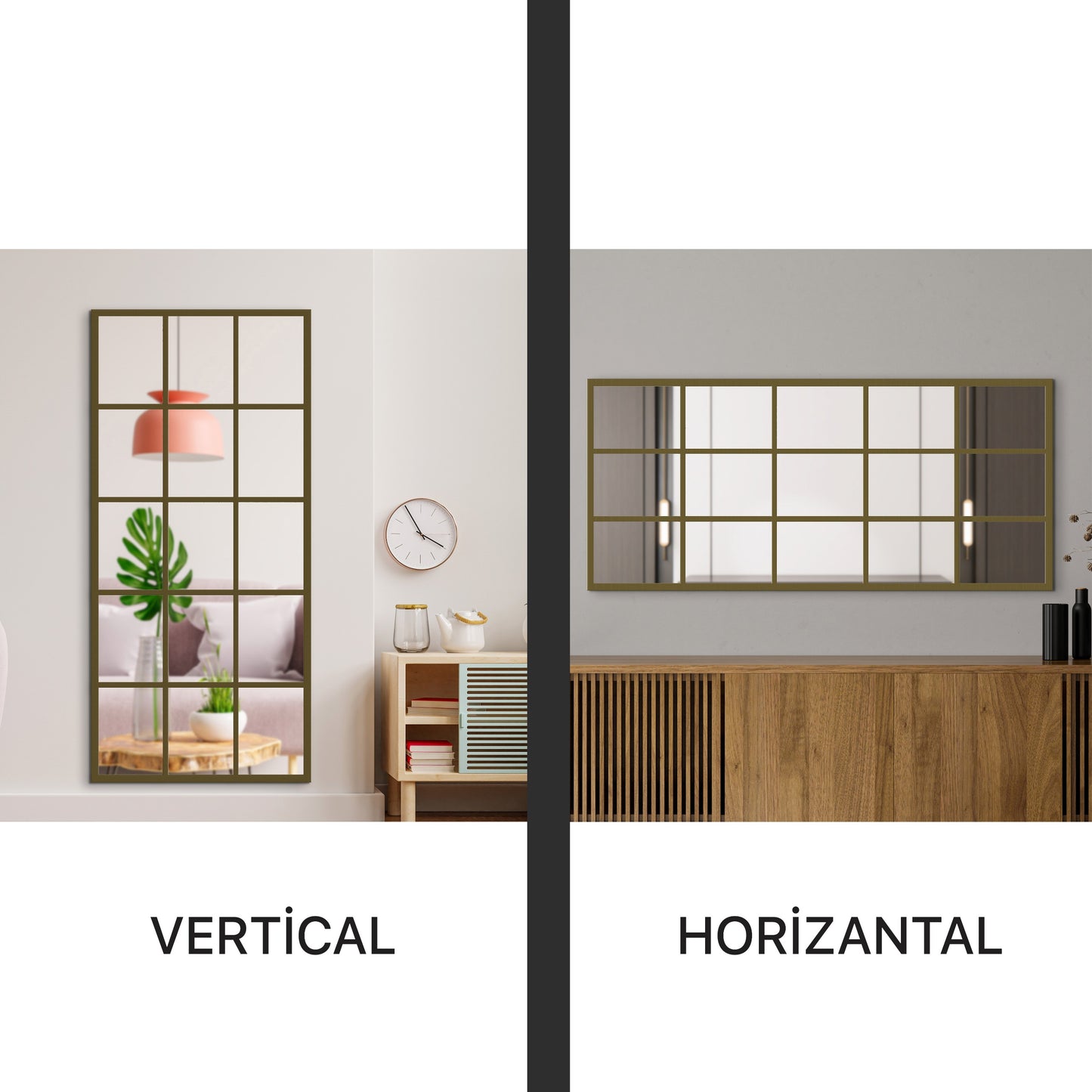 Industrial Fenster Spiegel 80×180 cm – Goldener Metallrahmen