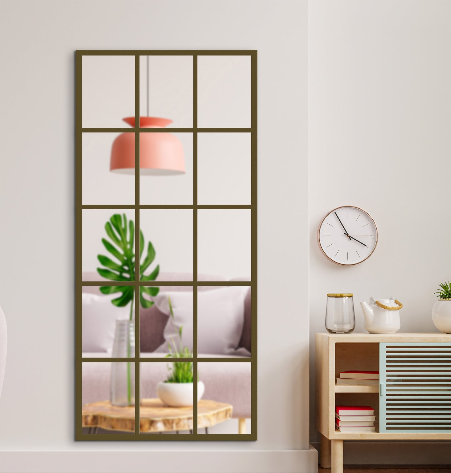 Industrial Fenster Spiegel 80×180 cm – Goldener Metallrahmen