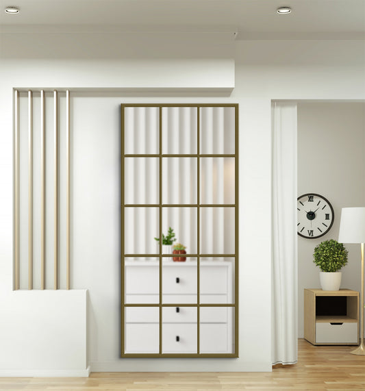 Industrial Fenster Spiegel 80×180 cm – Goldener Metallrahmen