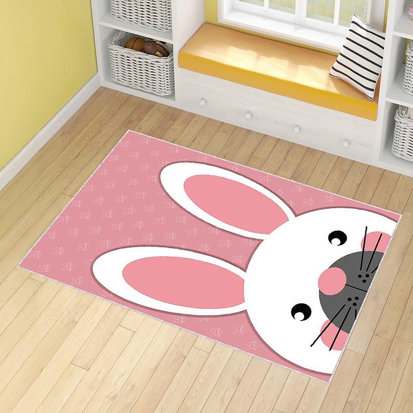 Bunny Play Mat,Cute Rabbit Rug For Kids,Preschool Animal Carpet,Soft Toddler Floor Mat,Pink Nursery Rug,Baby Girl Room Decor