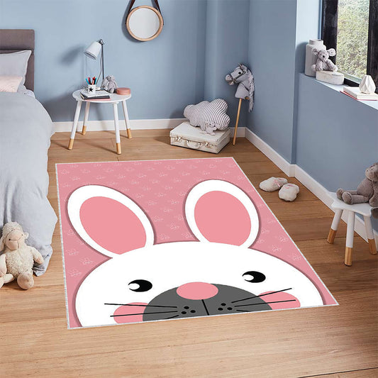Bunny Play Mat,Cute Rabbit Rug For Kids,Preschool Animal Carpet,Soft Toddler Floor Mat,Pink Nursery Rug,Baby Girl Room Decor