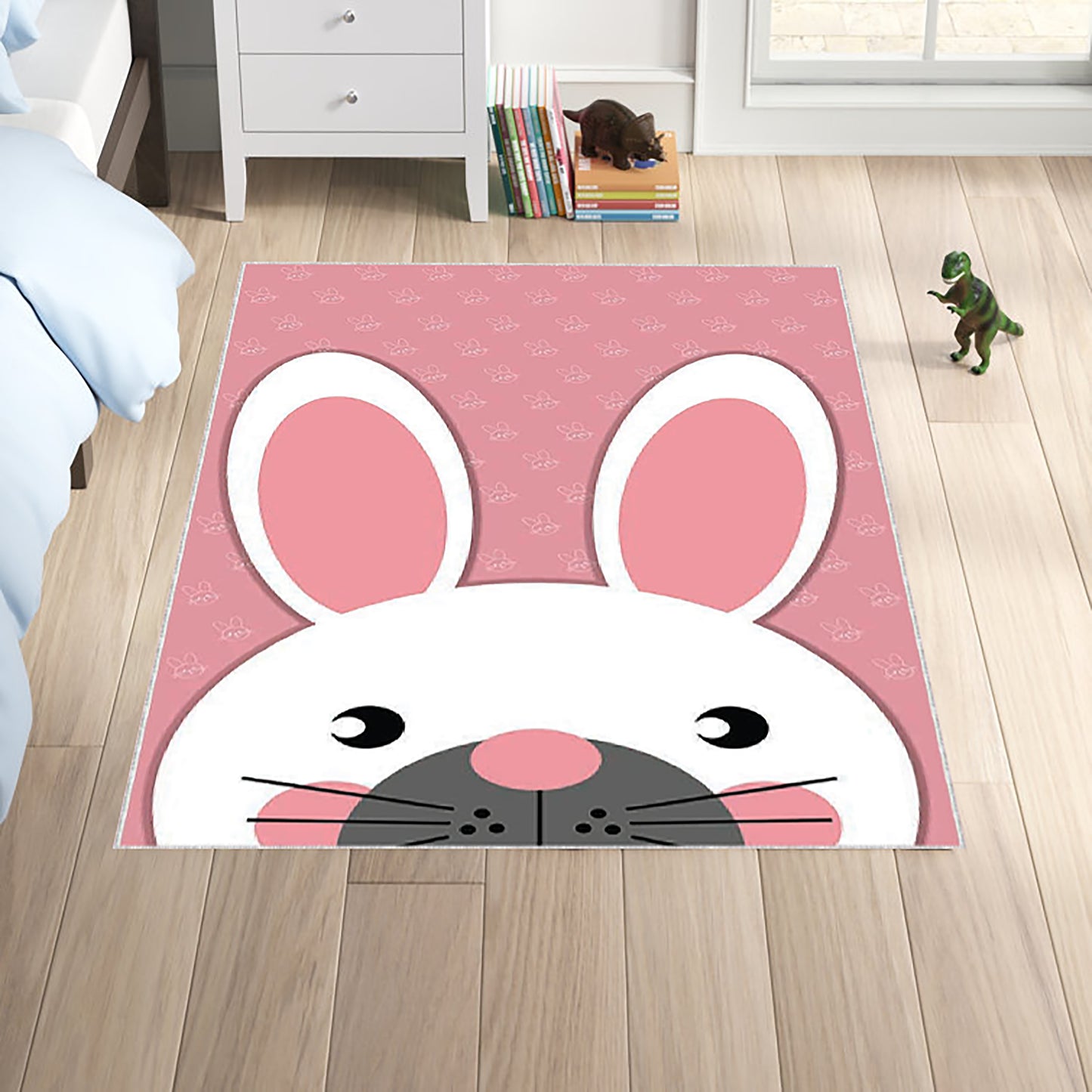 Bunny Play Mat,Cute Rabbit Rug For Kids,Preschool Animal Carpet,Soft Toddler Floor Mat,Pink Nursery Rug,Baby Girl Room Decor