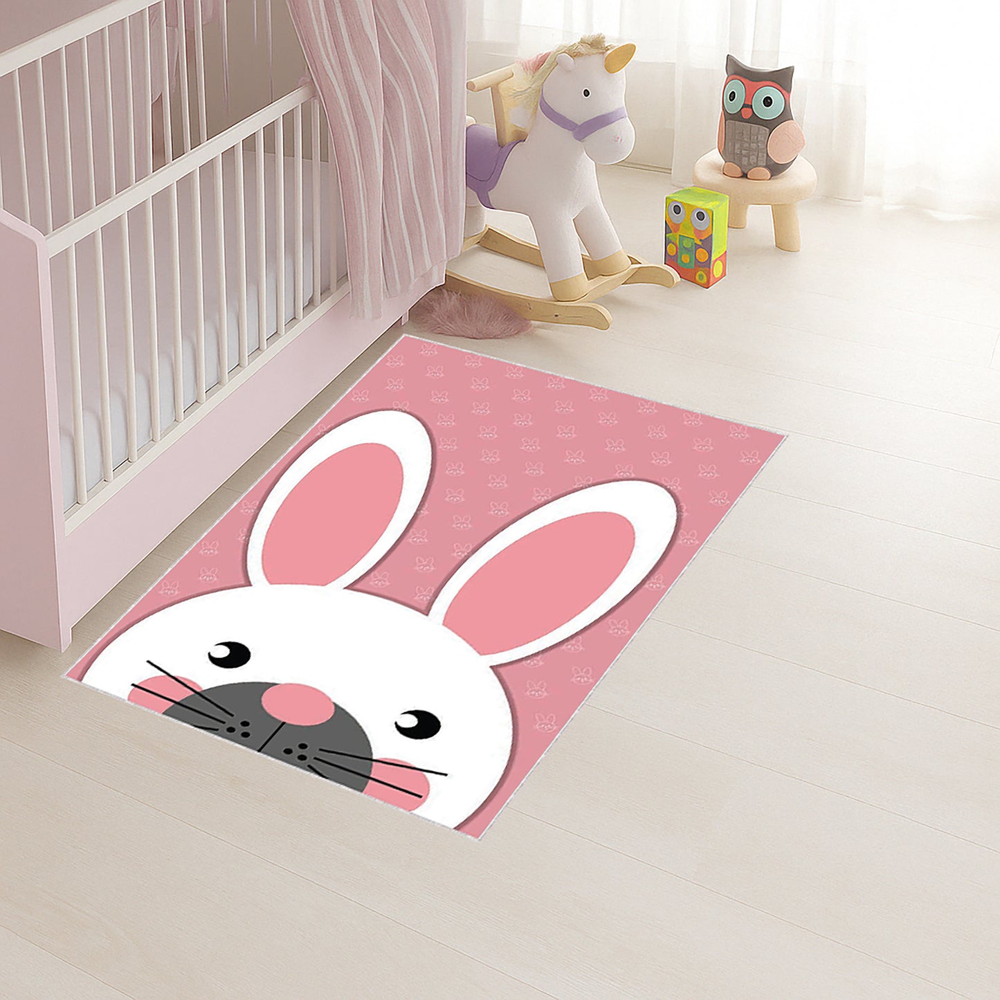 Bunny Play Mat,Cute Rabbit Rug For Kids,Preschool Animal Carpet,Soft Toddler Floor Mat,Pink Nursery Rug,Baby Girl Room Decor
