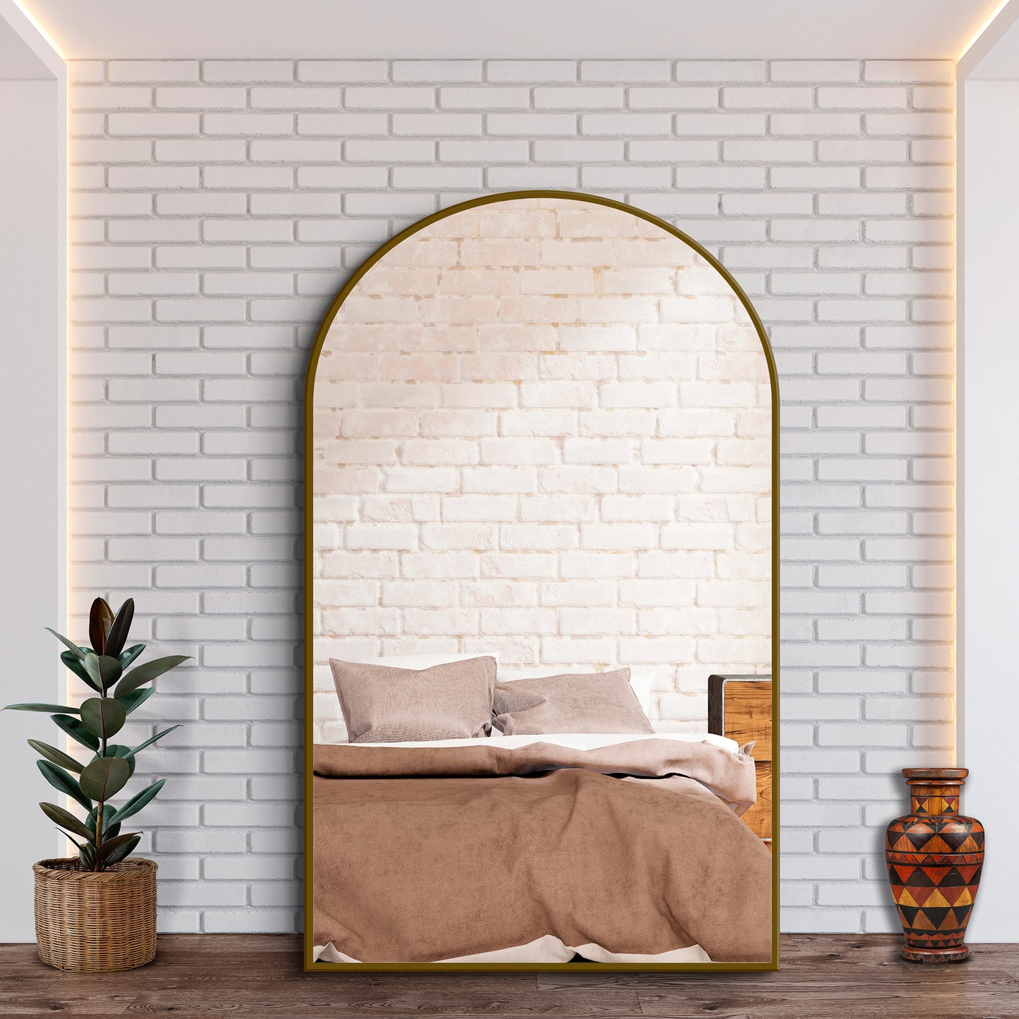 Modern Arched Full-Length Mirror – Metal Frame, Large Leaning Floor Mirror for Bedroom or Entryway